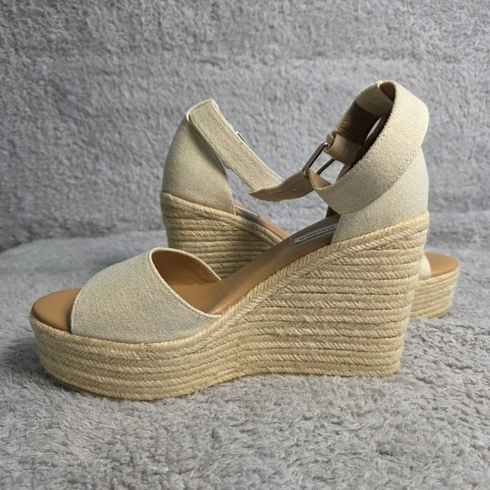 Steve Madden Platform Espadrille Wedge Sandals‎ Natural Linen Tan Women 10M NEW
